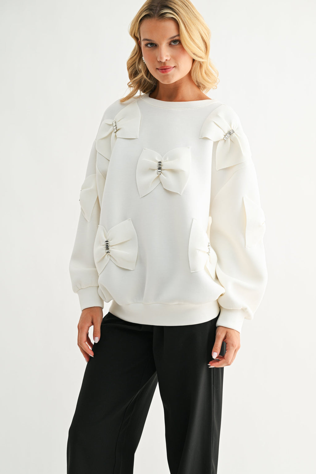 The Betsey French Scuba Ribbon Bow Top
