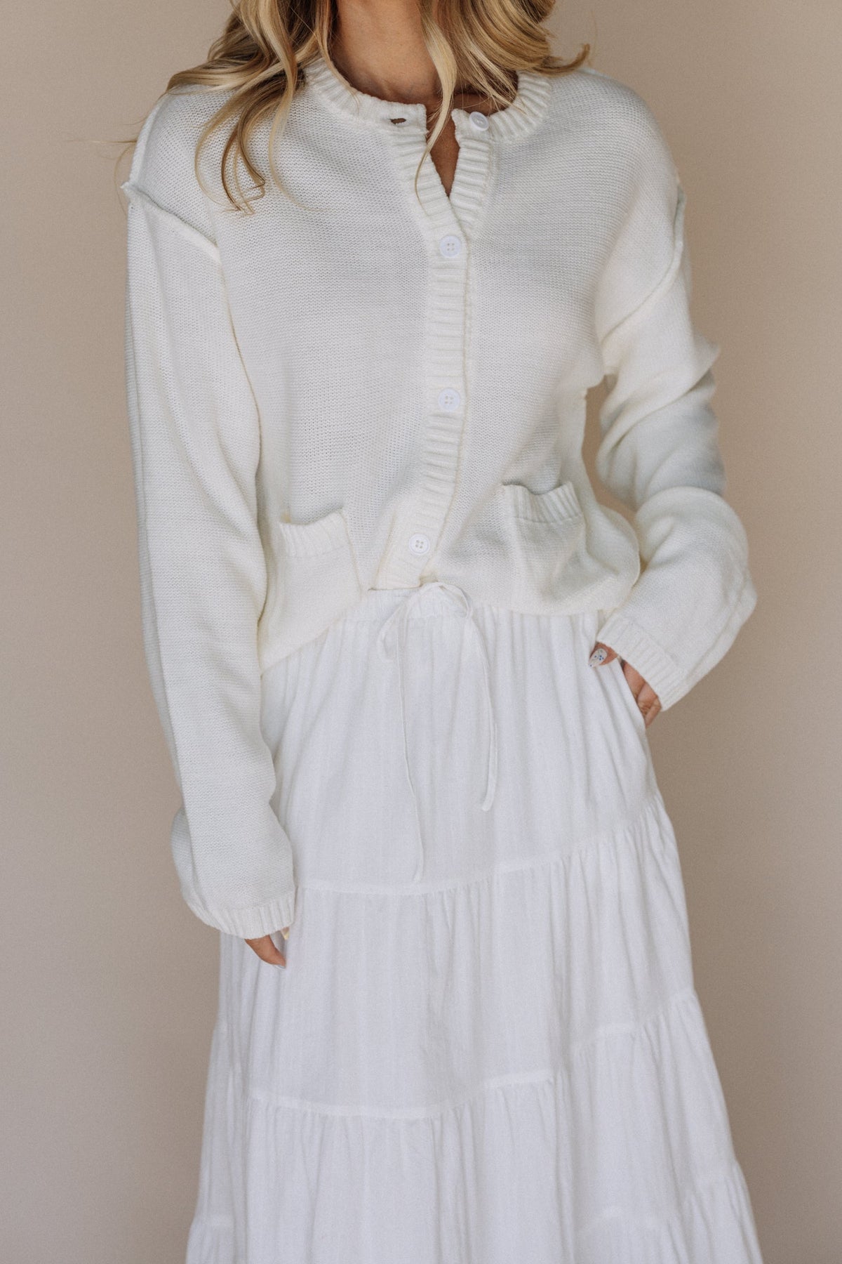 The Paisley Button Up Sweater Top in Ivory