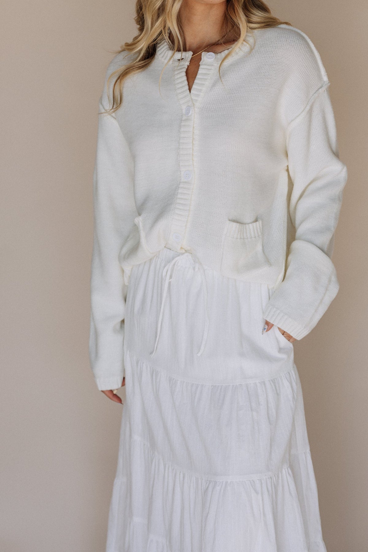 The Paisley Button Up Sweater Top in Ivory
