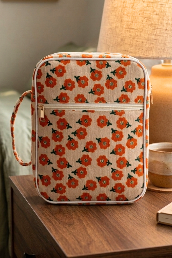 The Joanna Orange Floral Zipper Bible Cover