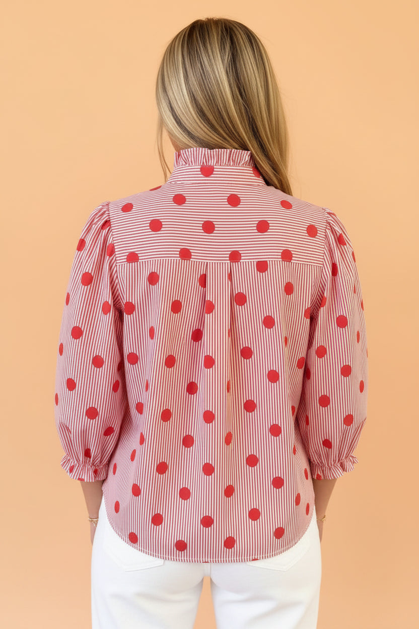 The Julia Polka Dot Stripe Buttoned Shirt