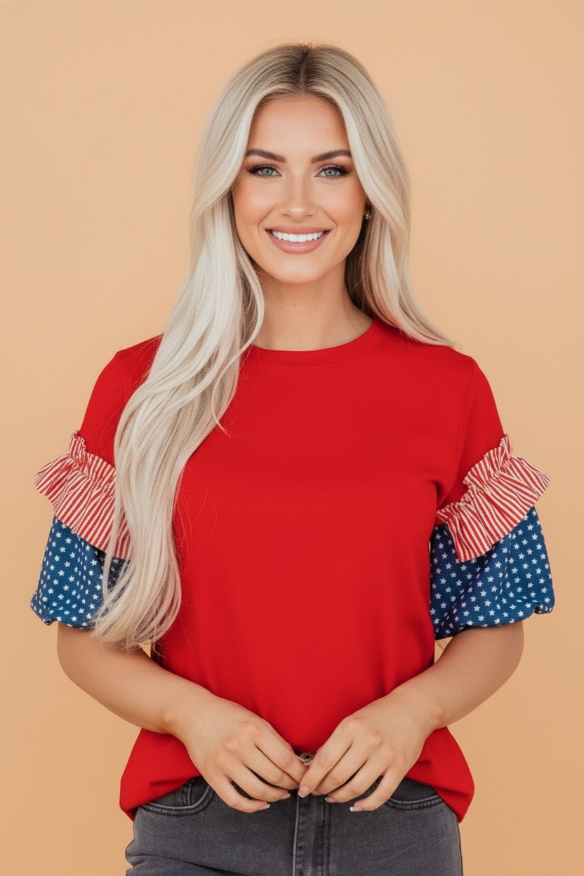 The Avery Patriotic Puff Sleeve Top
