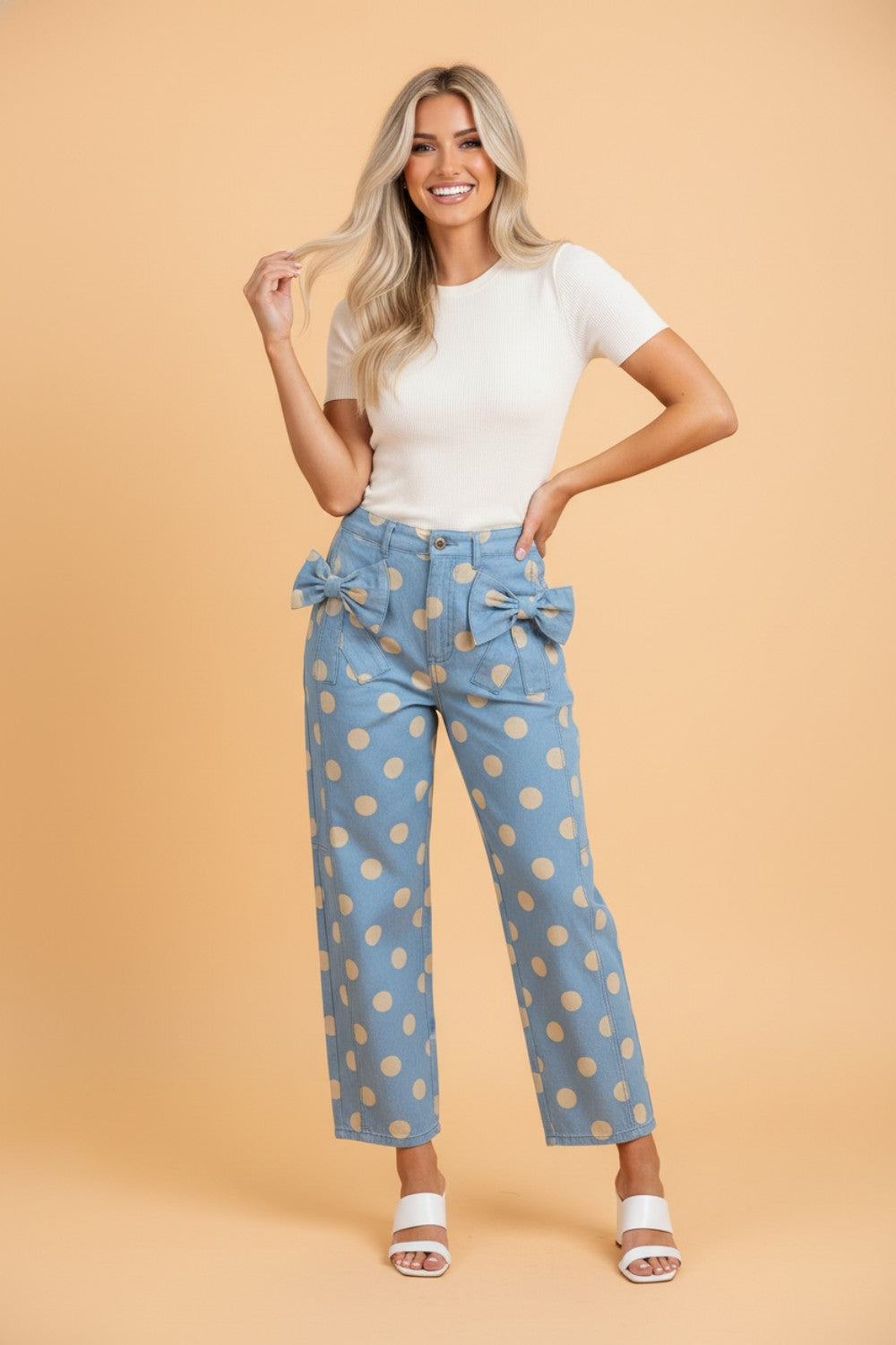 The Dottie Polka Dot Denim Bow Pocket Jeans