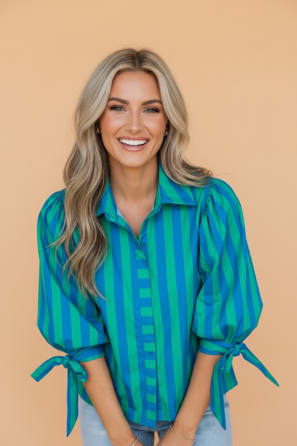 The Stella Stripe Tie Sleeve Blouse