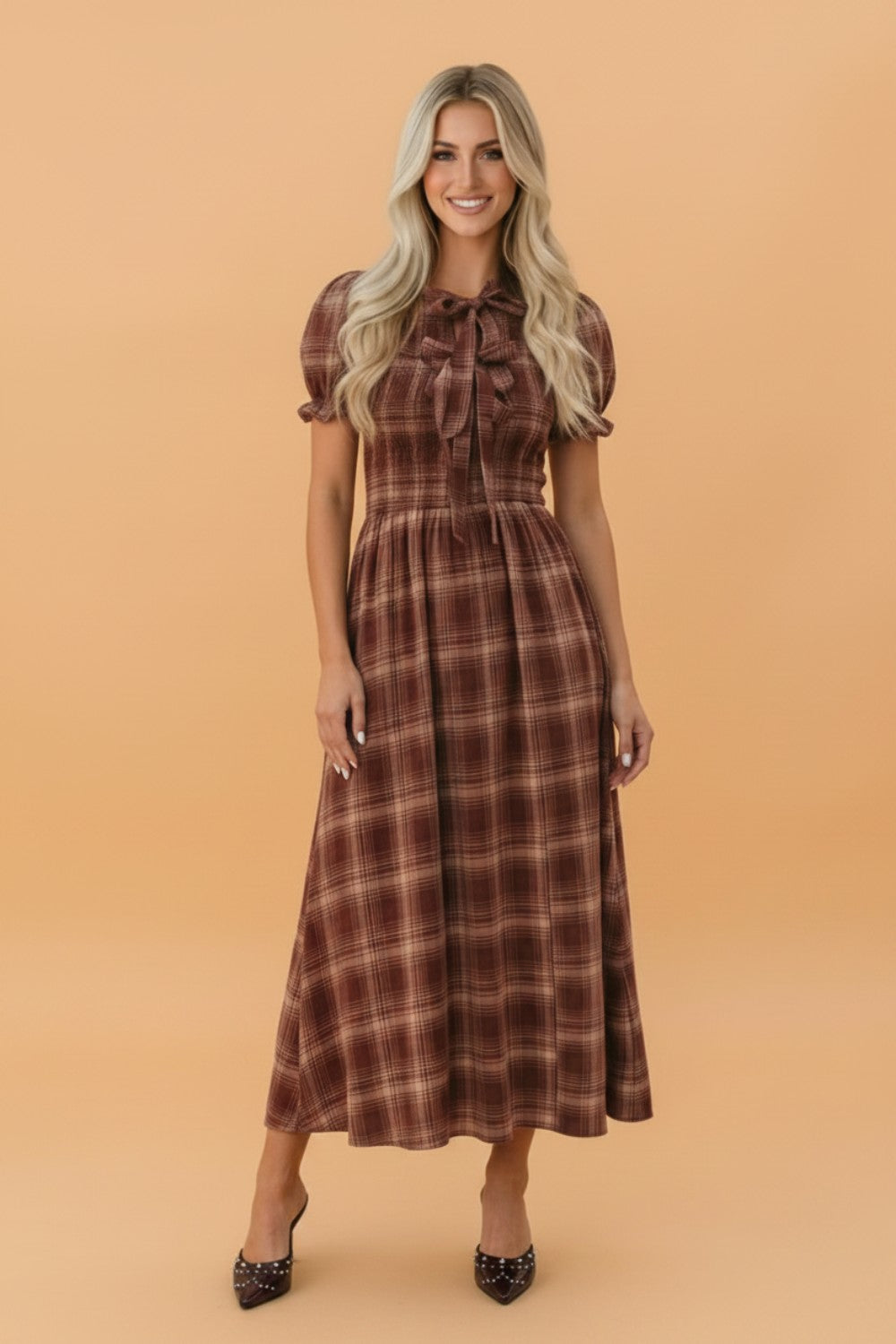 The Lucy Plaid Knot Front Smocked Dress