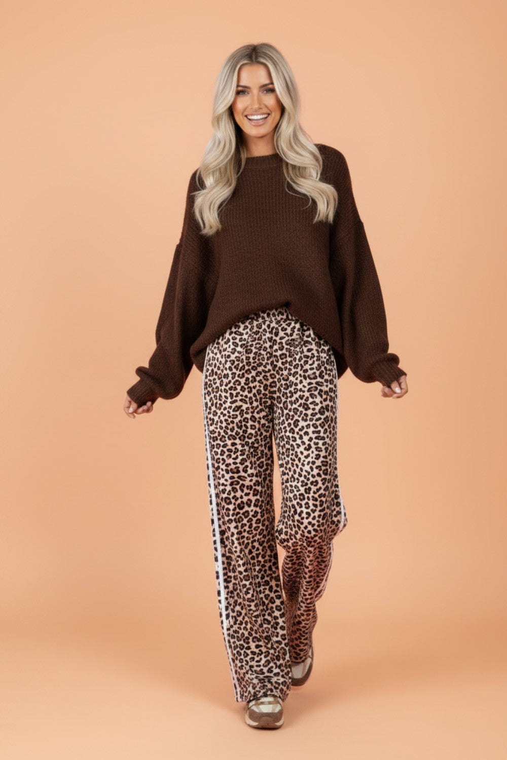 The Quinn Leopard Side Stripe Wide Leg Pants