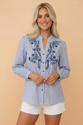 The Lydia Rose Stripe Embroidered Button Shirt