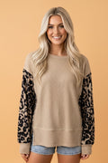 The Raquel Leopard Trim Waffle Knit Sweater