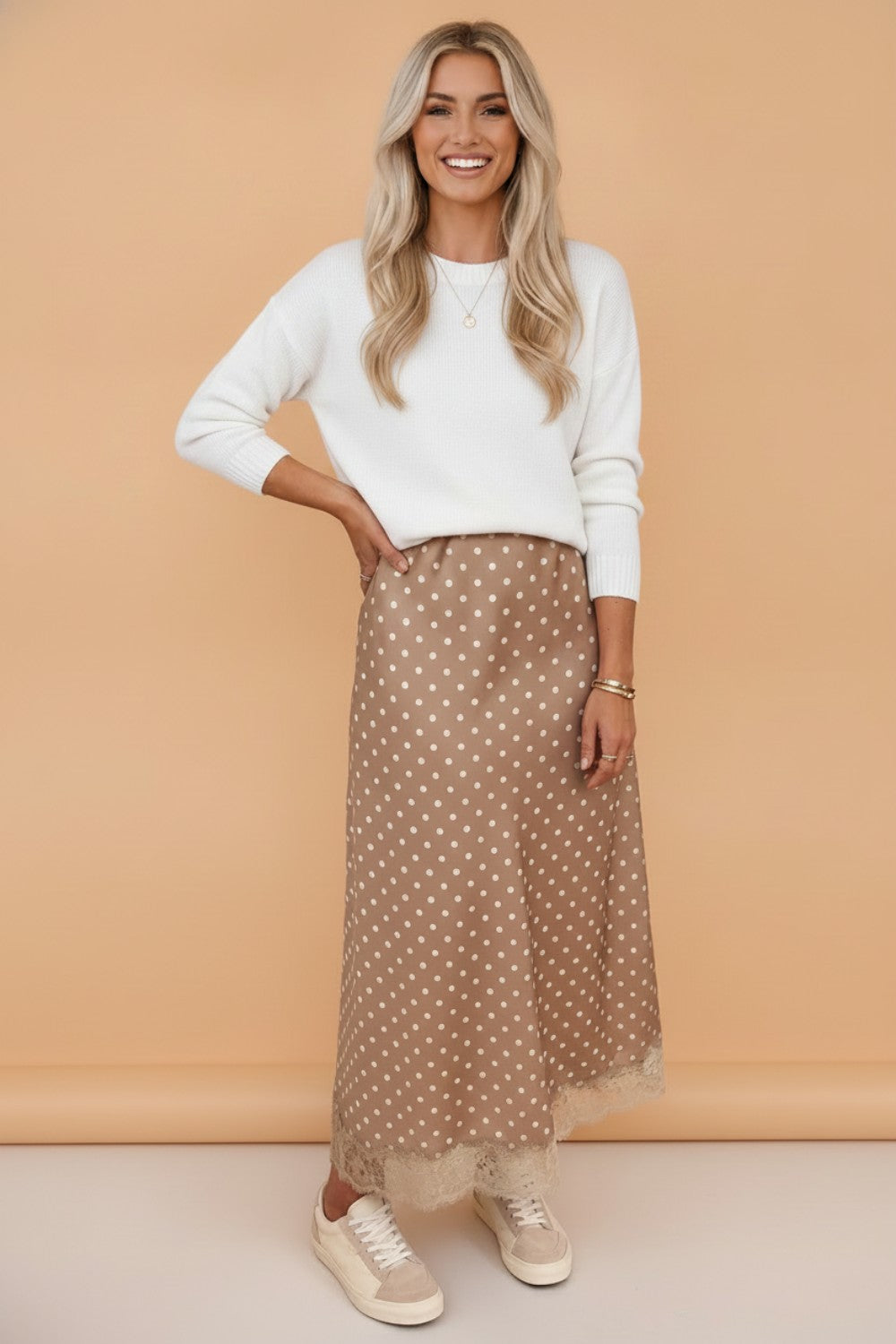 The Claire Polka Dot Lace Midi Skirt