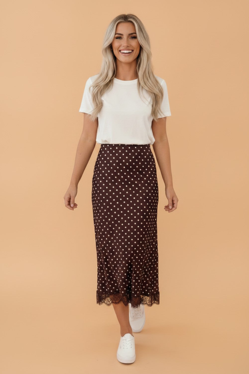 The Claire Polka Dot Lace Midi Skirt