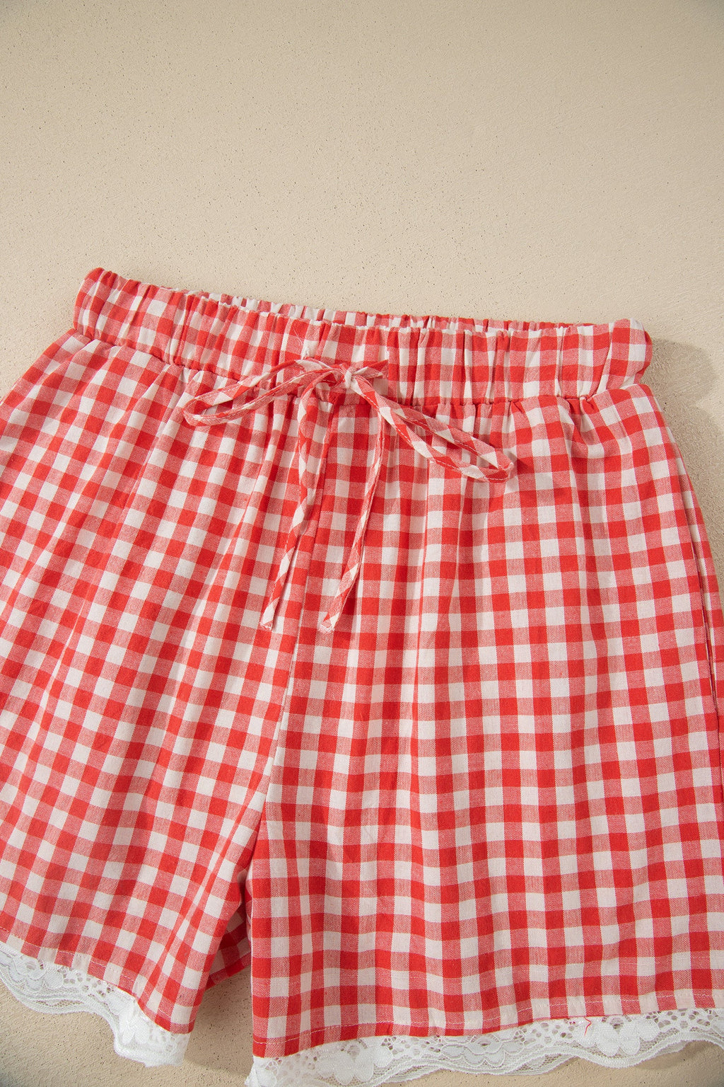 The Gigi Gingham Plaid  Lace Trim Shorts