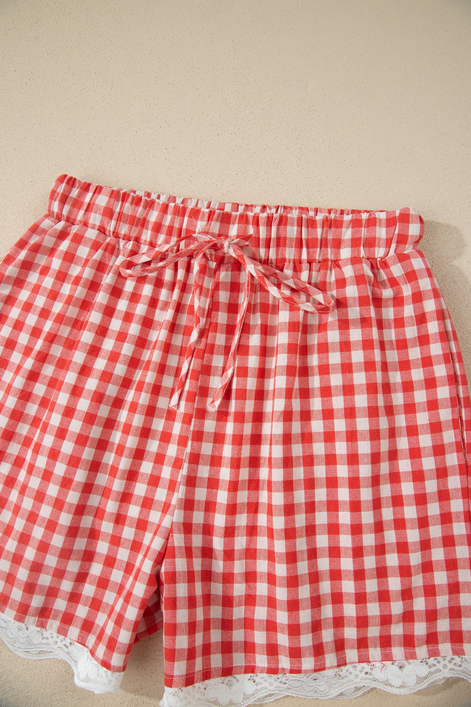 The Gigi Gingham Plaid  Lace Trim Shorts