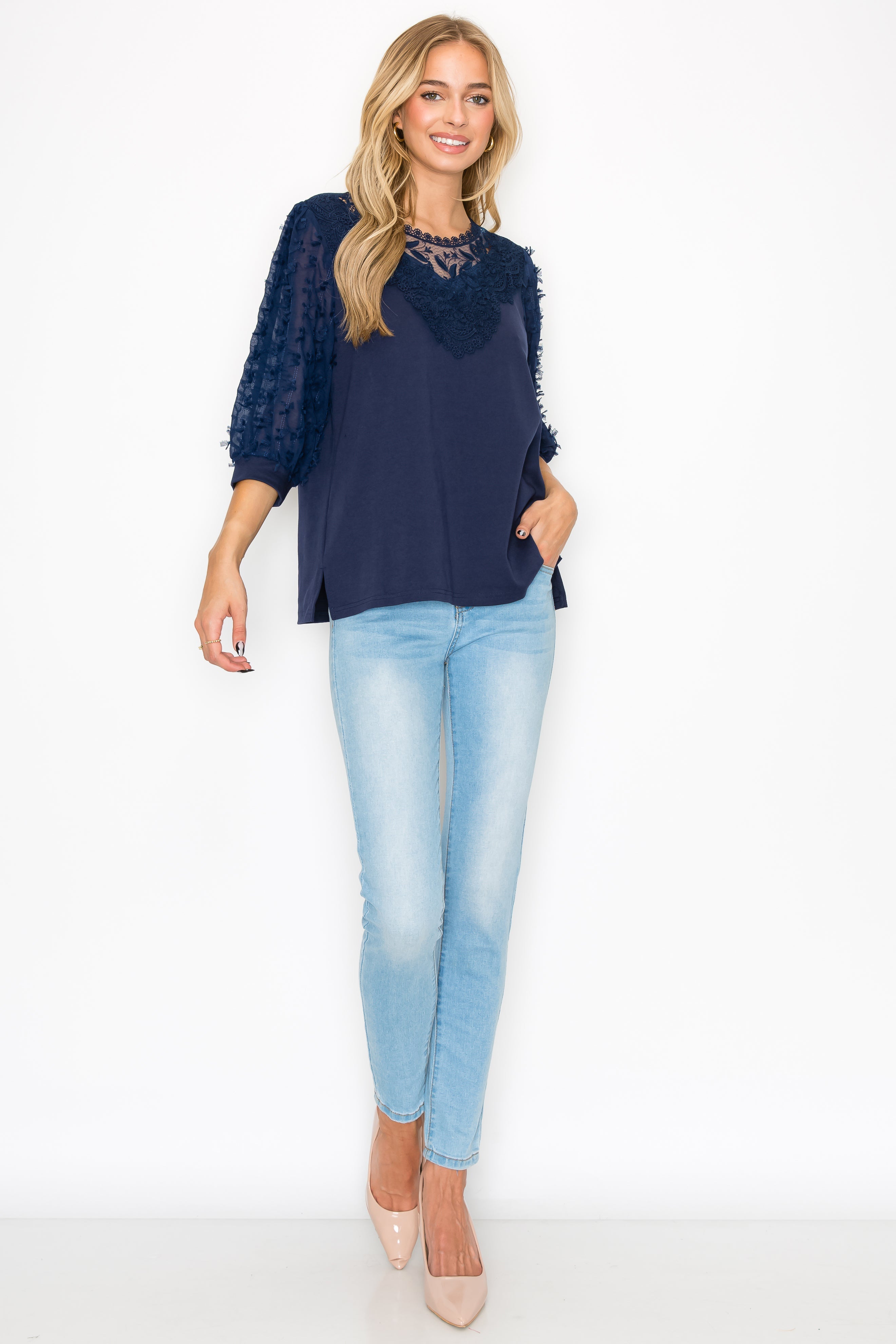 The Renae Lace Pointe Knit Top