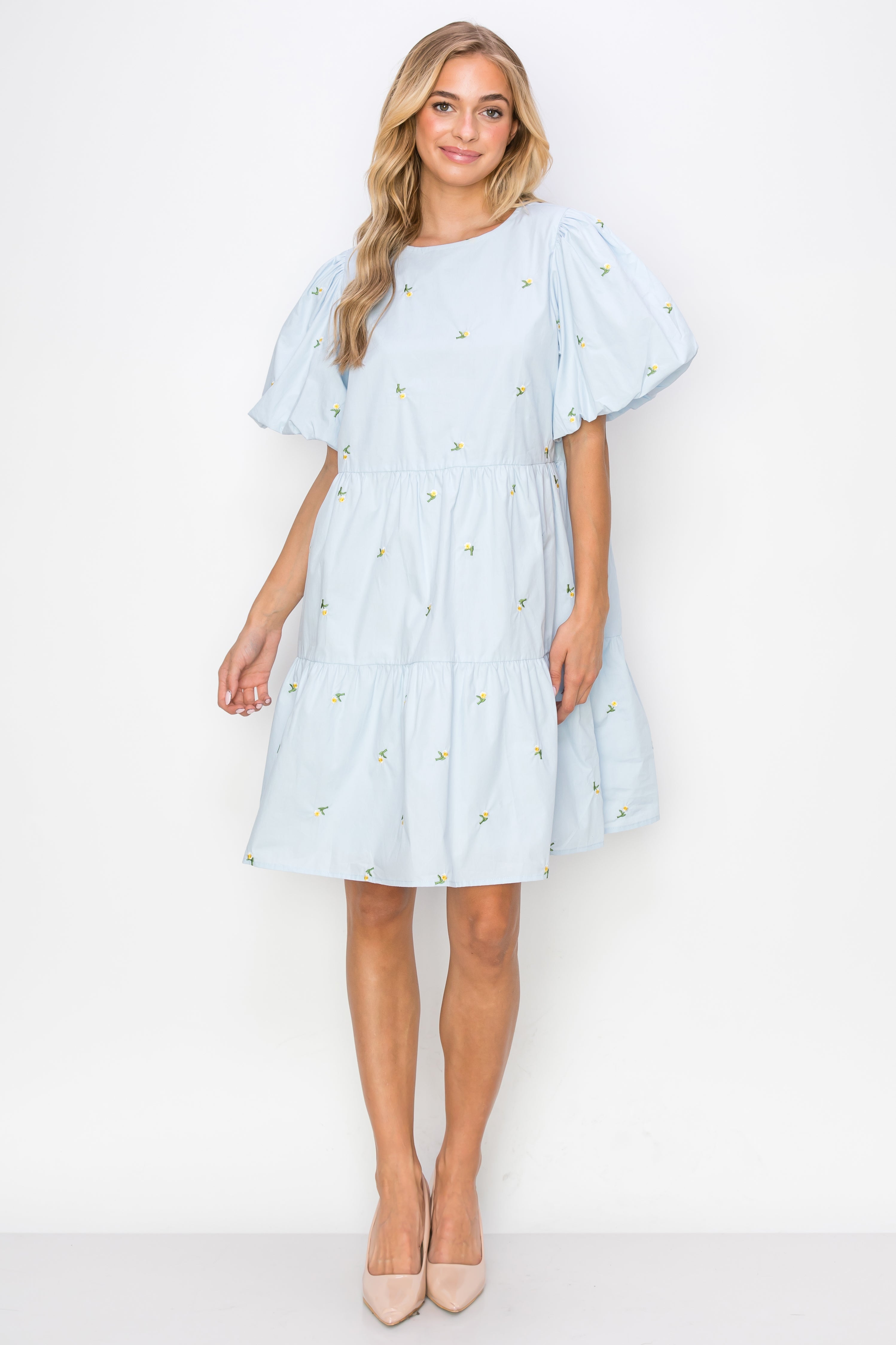 The Winslet Cotton Poplin Dress with Embroidered Summer Flowers