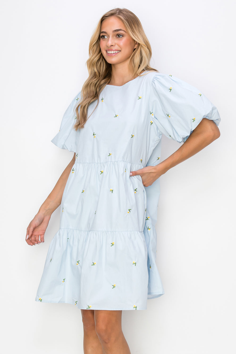 The Winslet Cotton Poplin Dress with Embroidered Summer Flowers