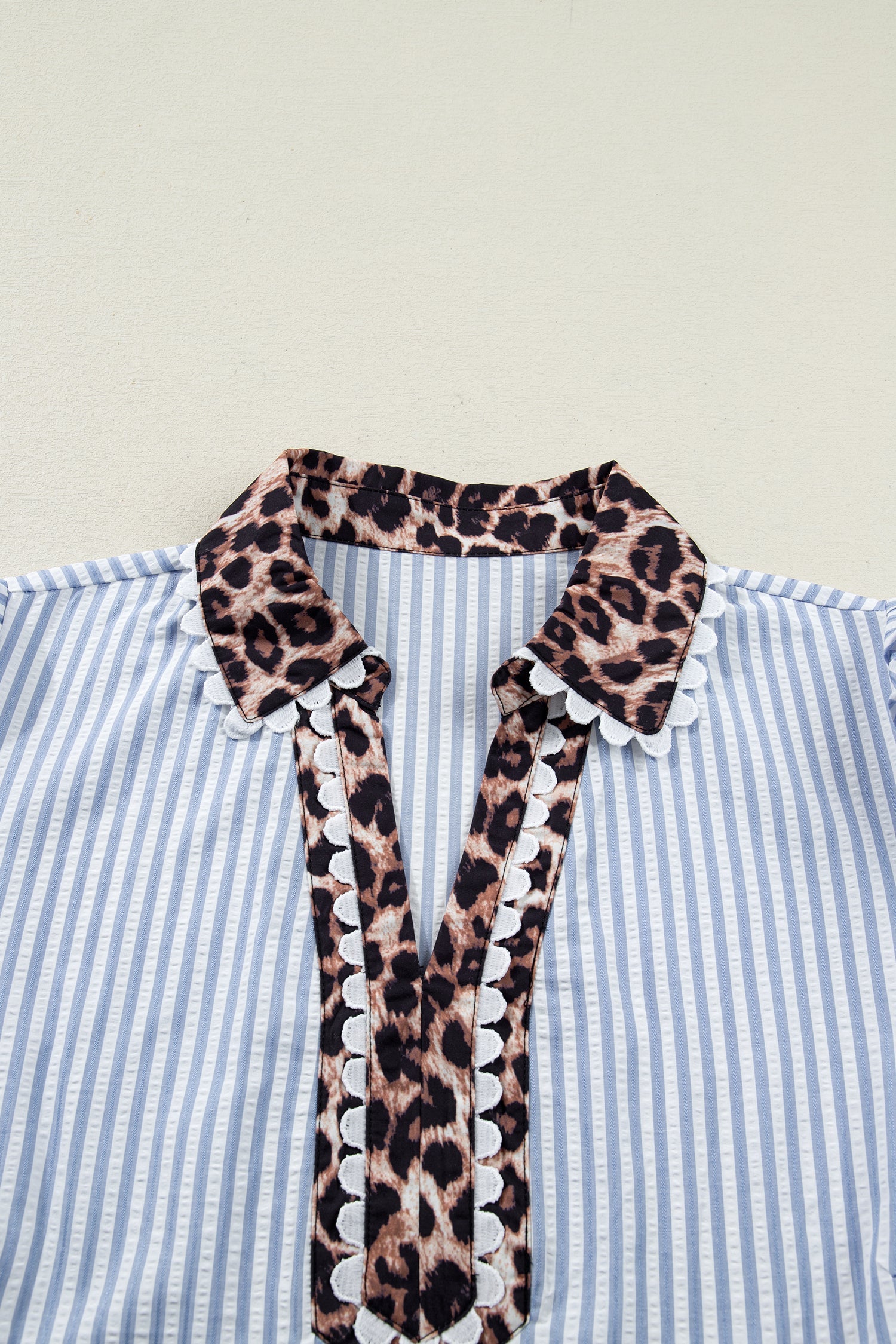 The Leona Striped Leopard Bubble Sleeve Blouse