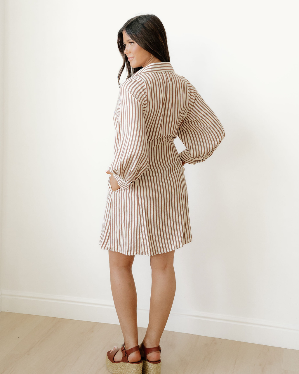 The Selena Stripe Knot Waist Shirt Dress
