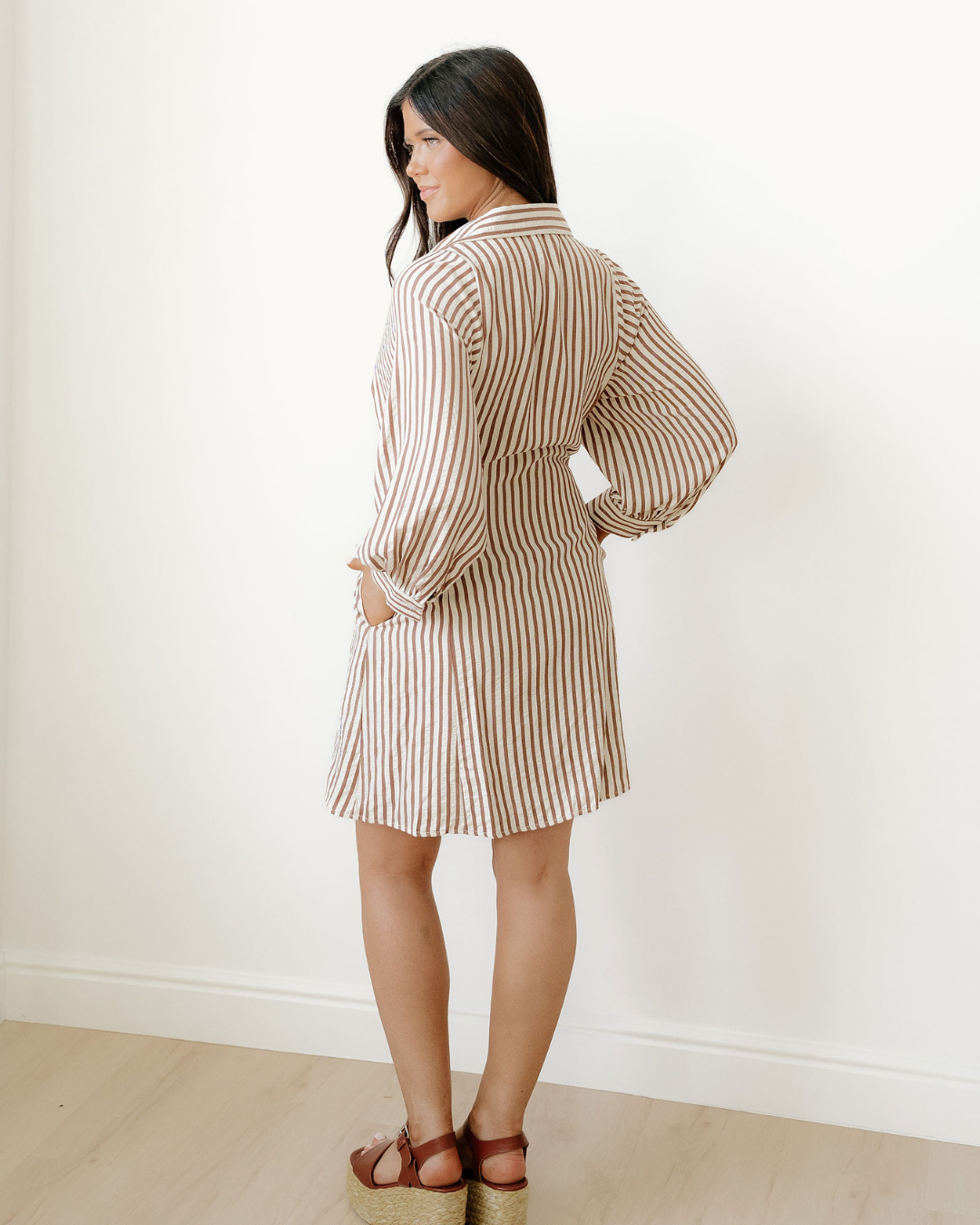 The Selena Stripe Knot Waist Shirt Dress