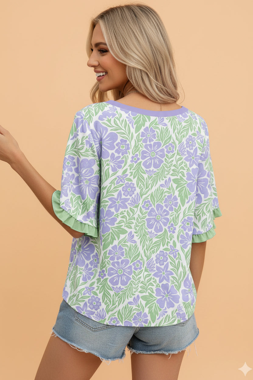 The Addison Rae Floral Ruffle Sleeve Blouse