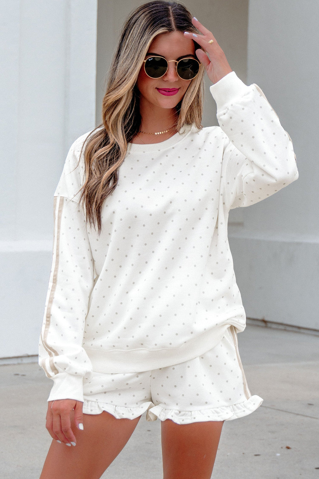 The Lily Polka Dot Side Stripe Lounge Set