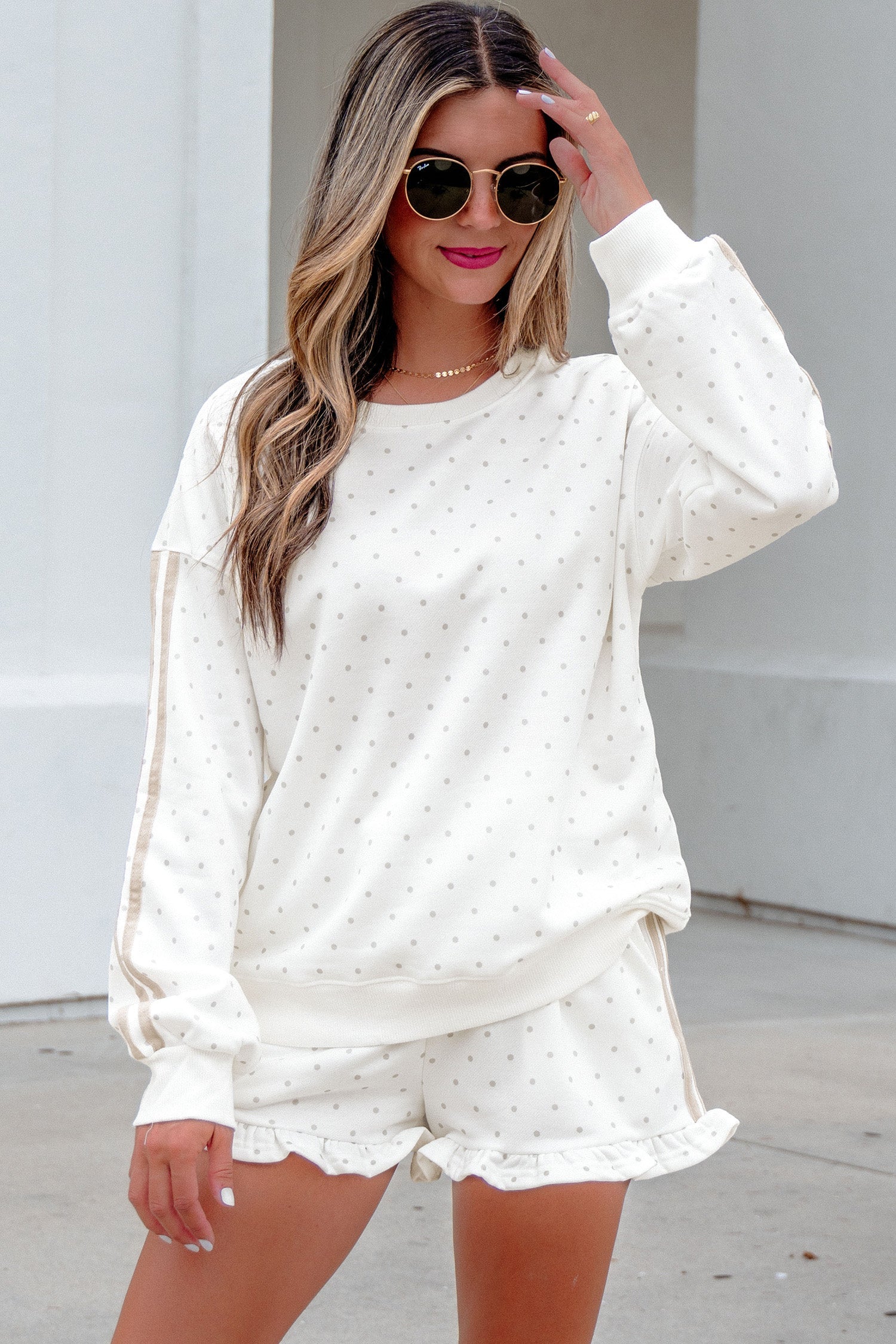 The Lily Polka Dot Side Stripe Lounge Set