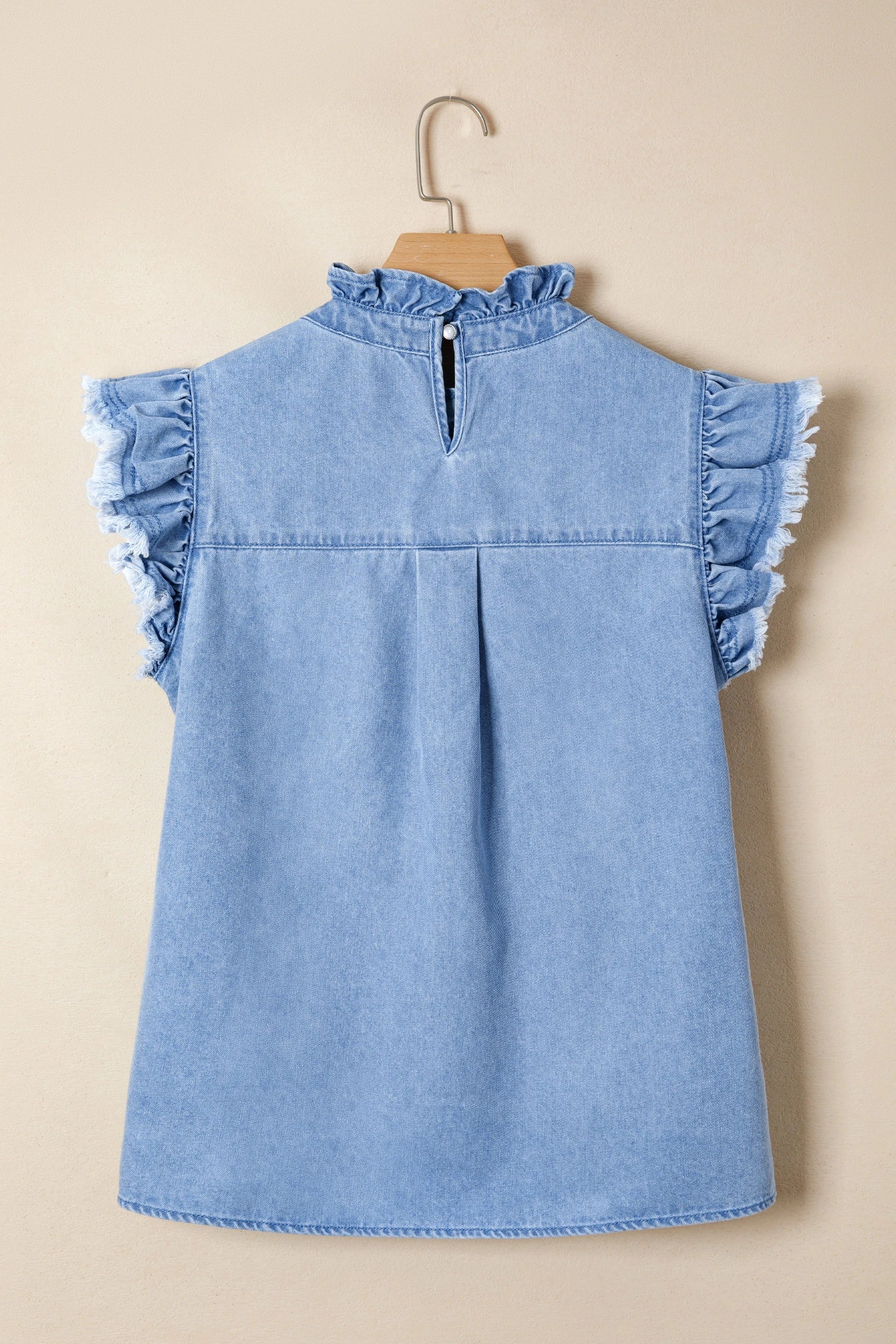 The Teagan Denim Ruffle Sleeve Top