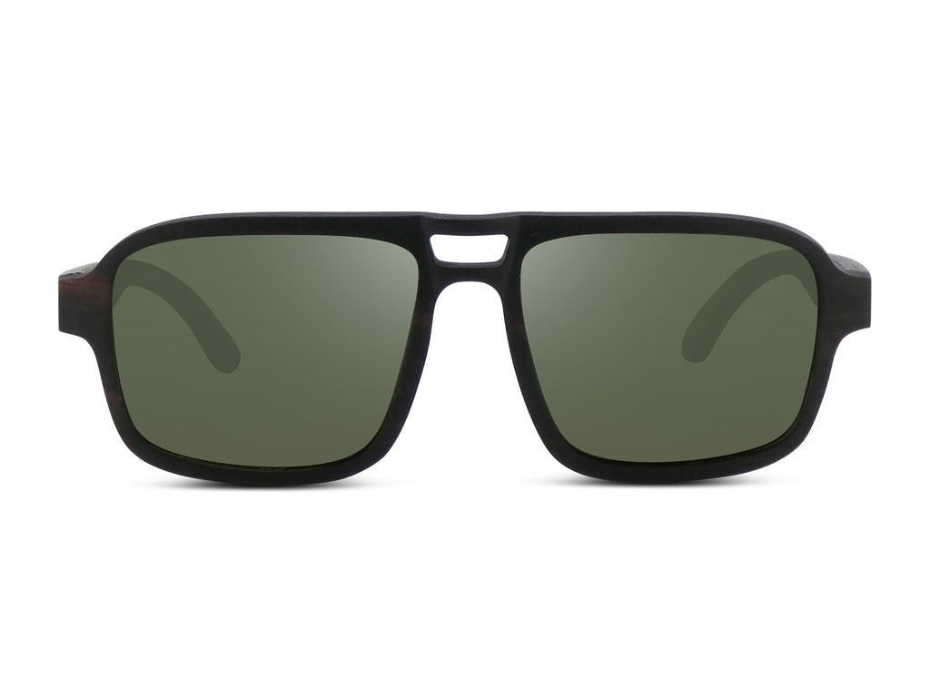 Flyer | Black w/ Green | Wooden Sunglasses