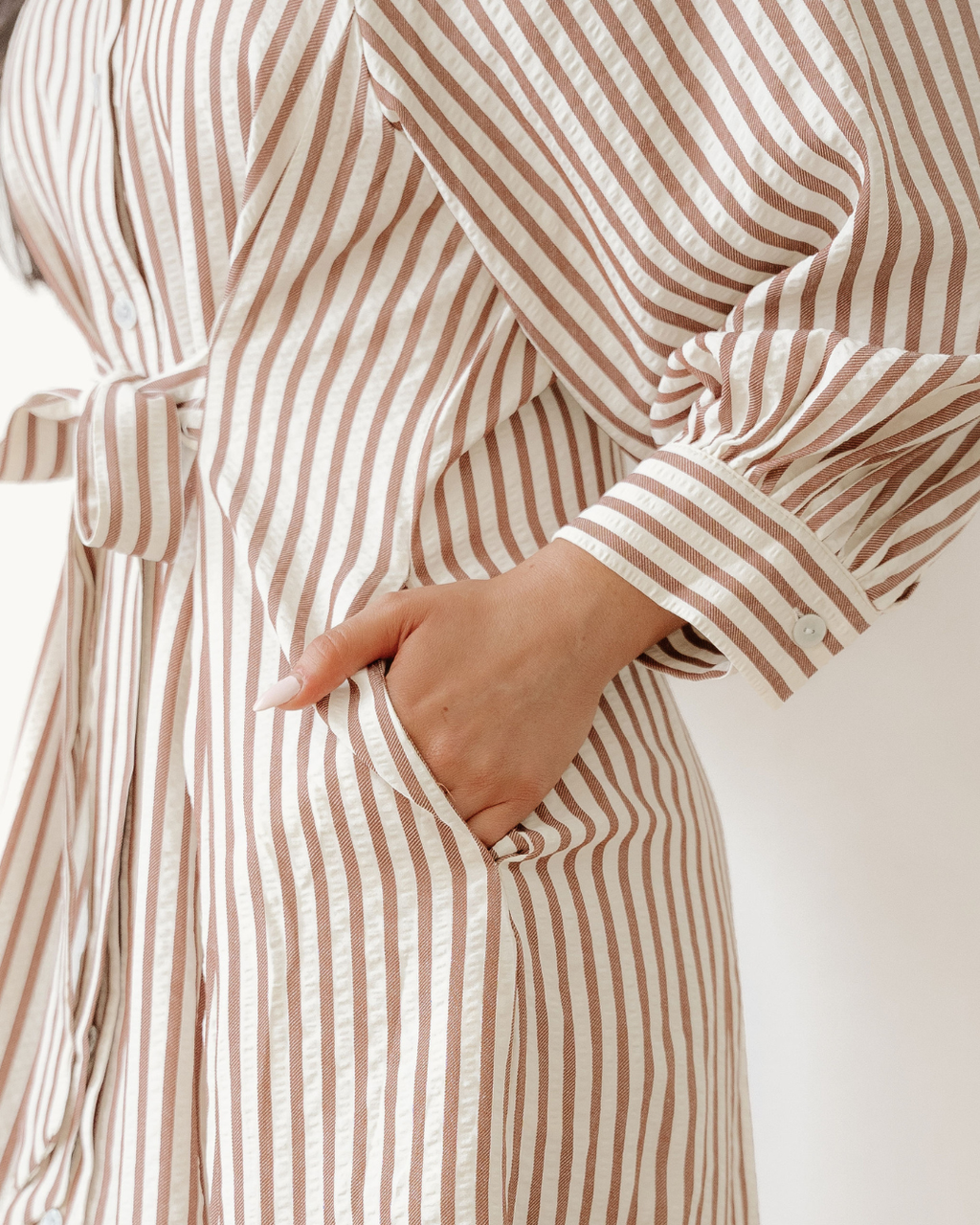 The Selena Stripe Knot Waist Shirt Dress
