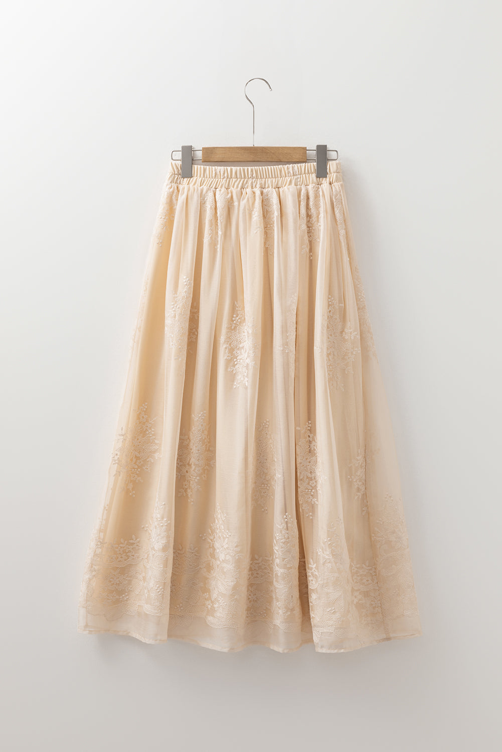The Sophia Claire  Embroidered Mesh Overlay Midi Skirt