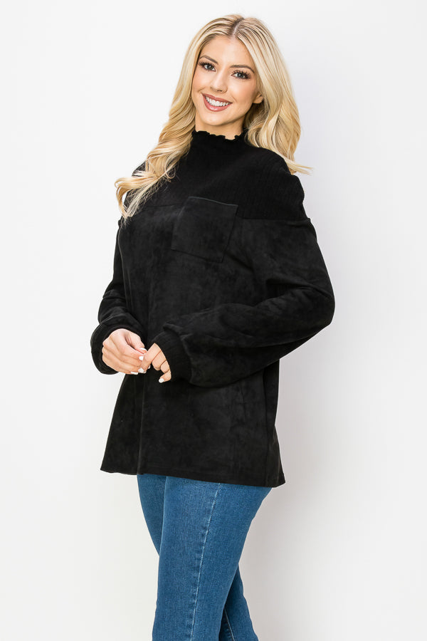 The Allie Stretch Suede Top with Ribbed Knit