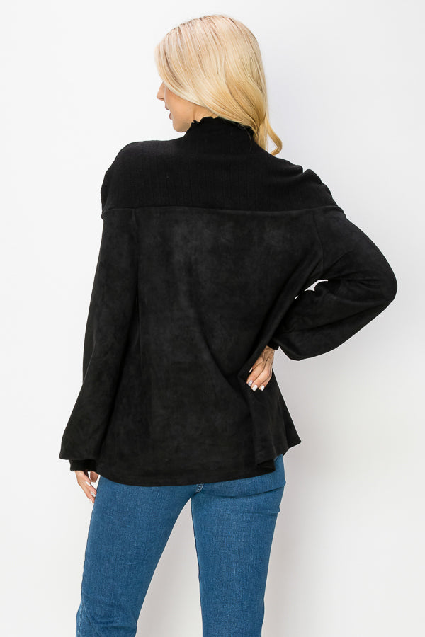 The Allie Stretch Suede Top with Ribbed Knit