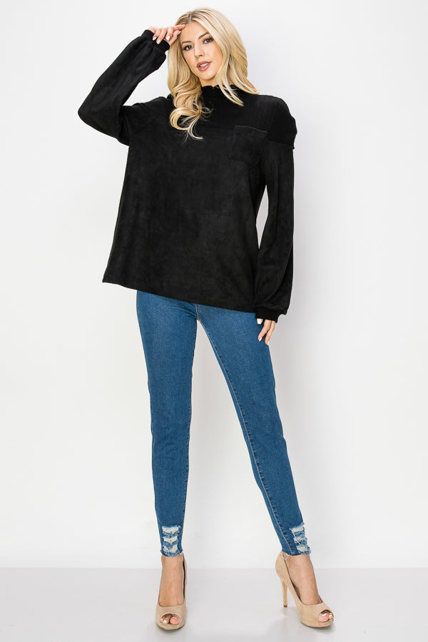 The Allie Stretch Suede Top with Ribbed Knit