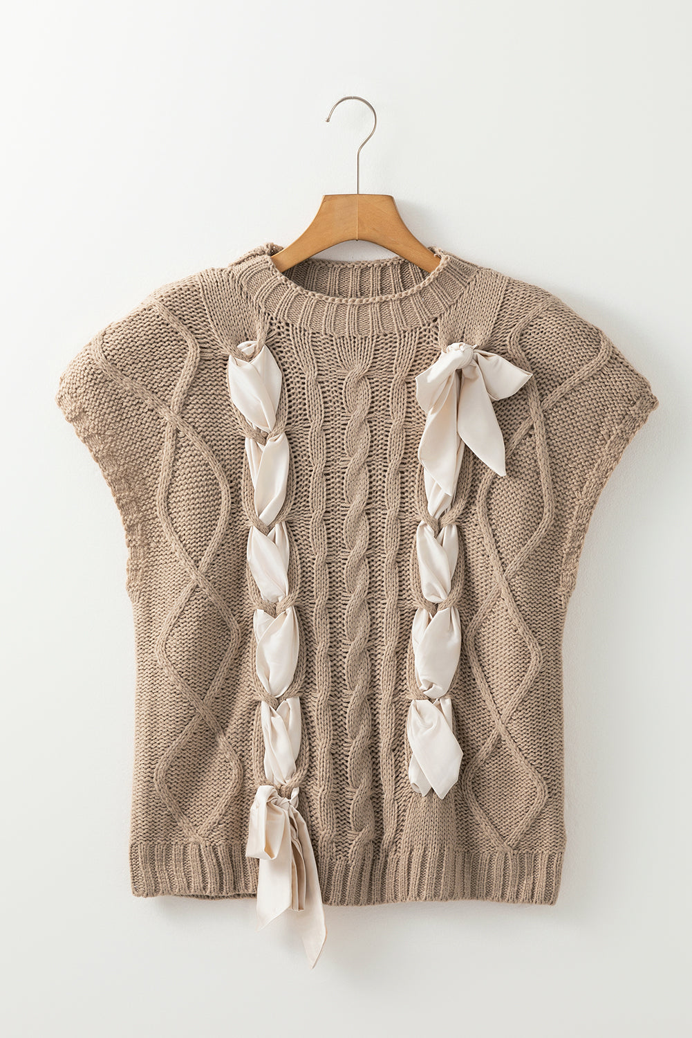 The Gracelyn Satin Bow Cable Knit Sweater