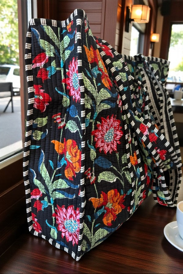THE Lennox Black Floral Tote Bag