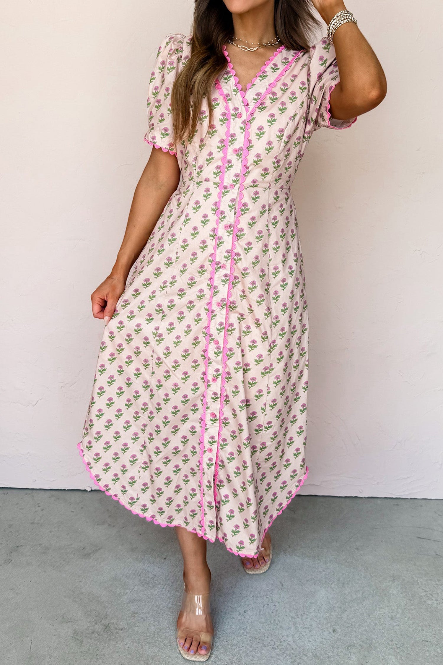 The Floral Scallop Adelynn Trim Maxi Dress