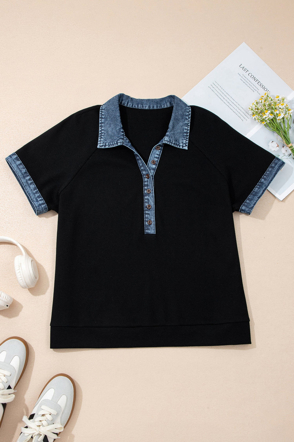 The Delaney Denim Polo Tee