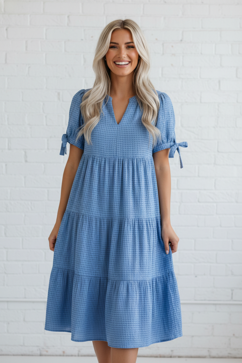 The Hartley Blue Gingham Bow Dress