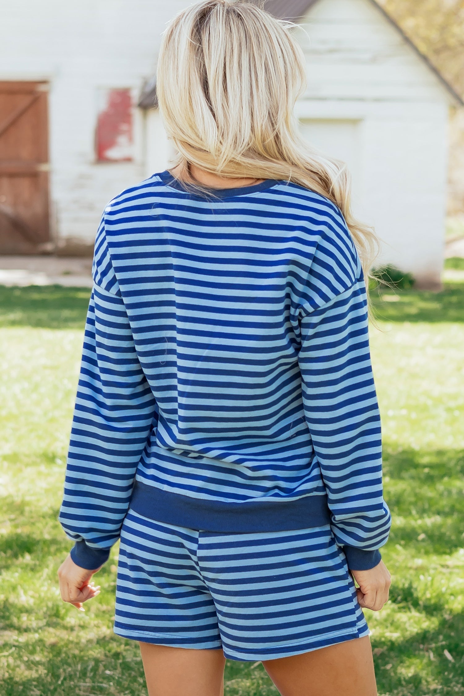 The Laken Stripe Long Sleeve Shorts Set