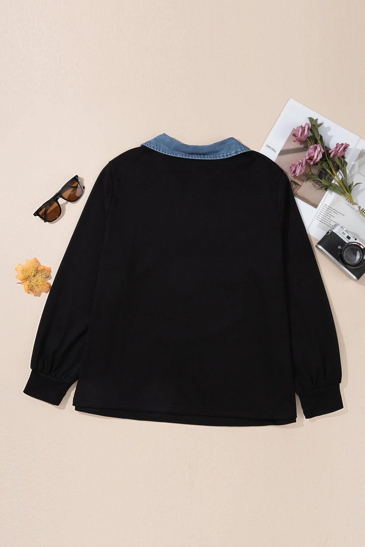 The Clara Denim Collared Knit Blouse
