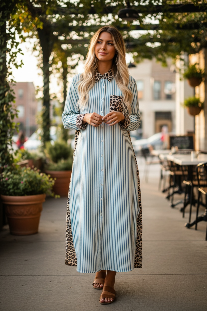 The Sophie Leopard Stripe Shirt Dress