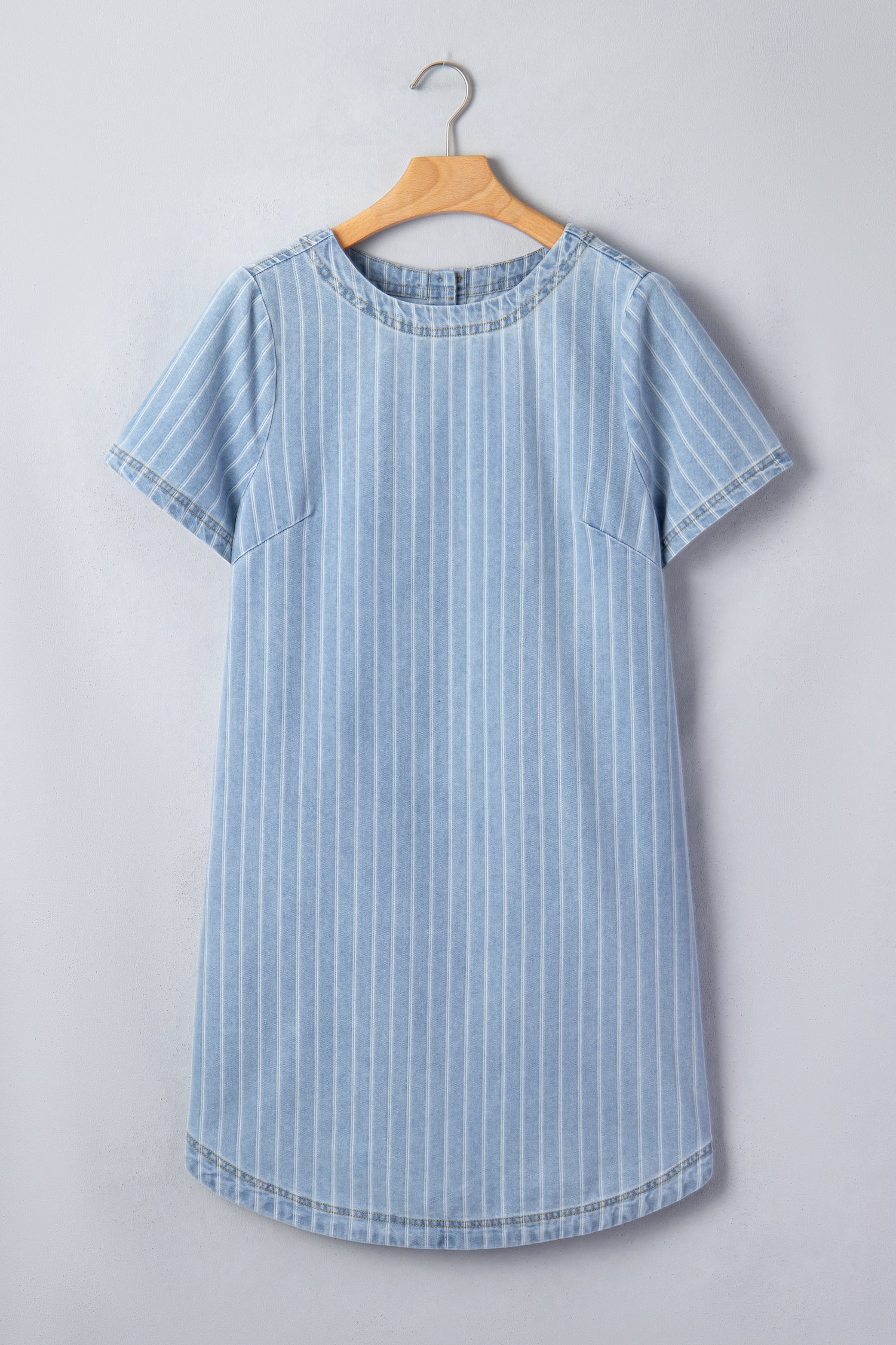 The Maeve Stripe Denim Buttoned Back Mini T-Shirt Dress