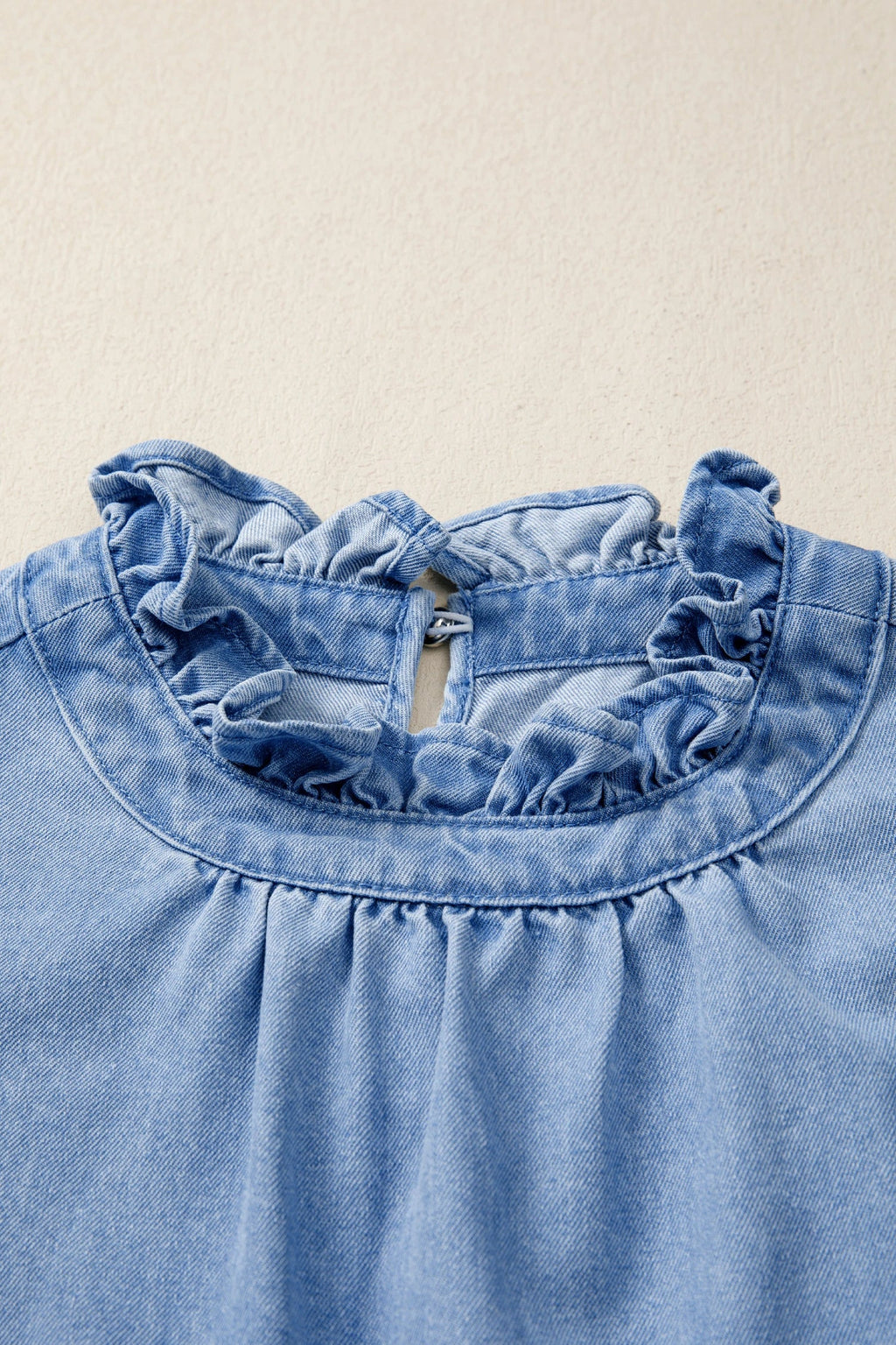 The Teagan Denim Ruffle Sleeve Top
