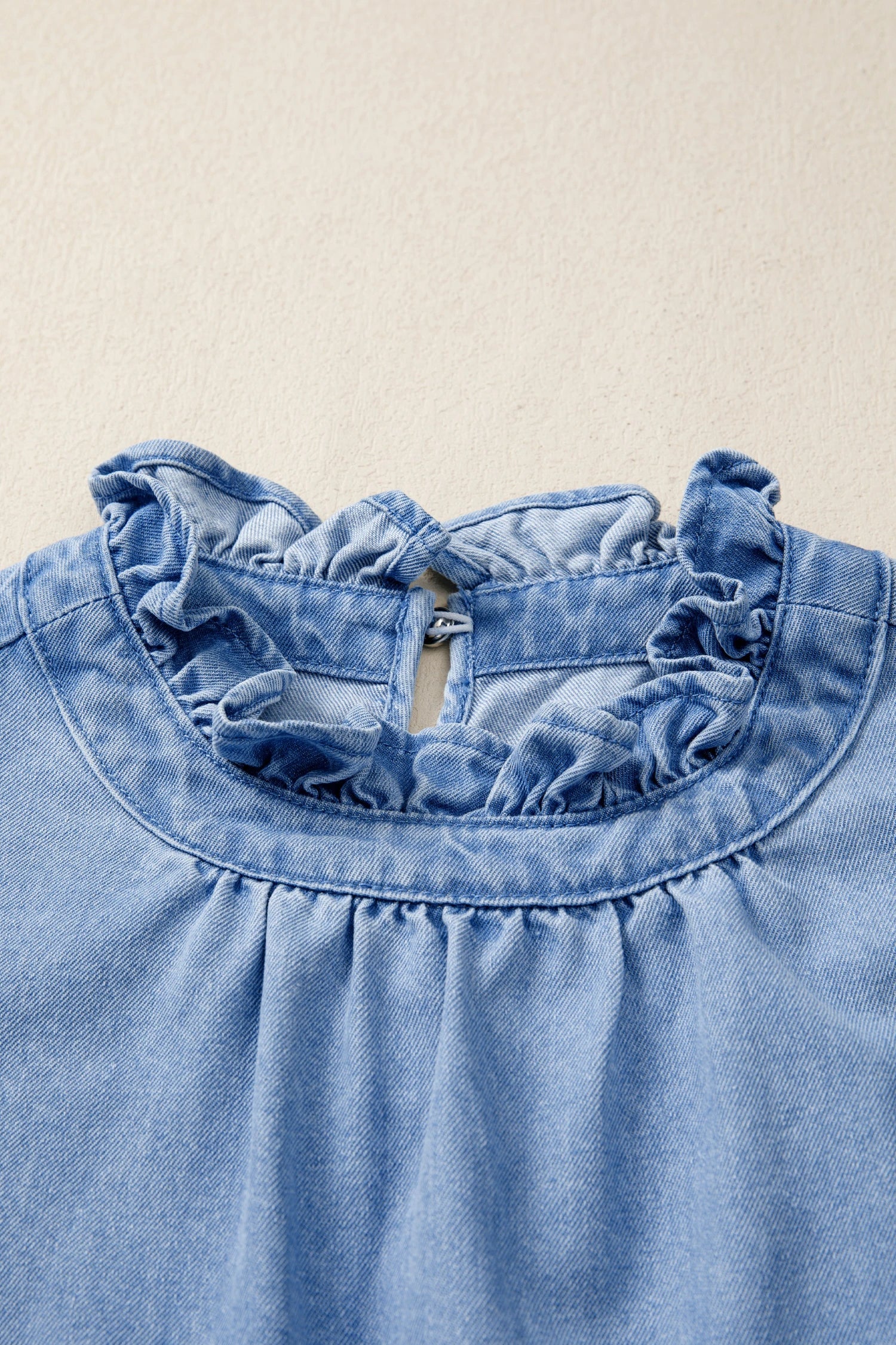 The Teagan Denim Ruffle Sleeve Top