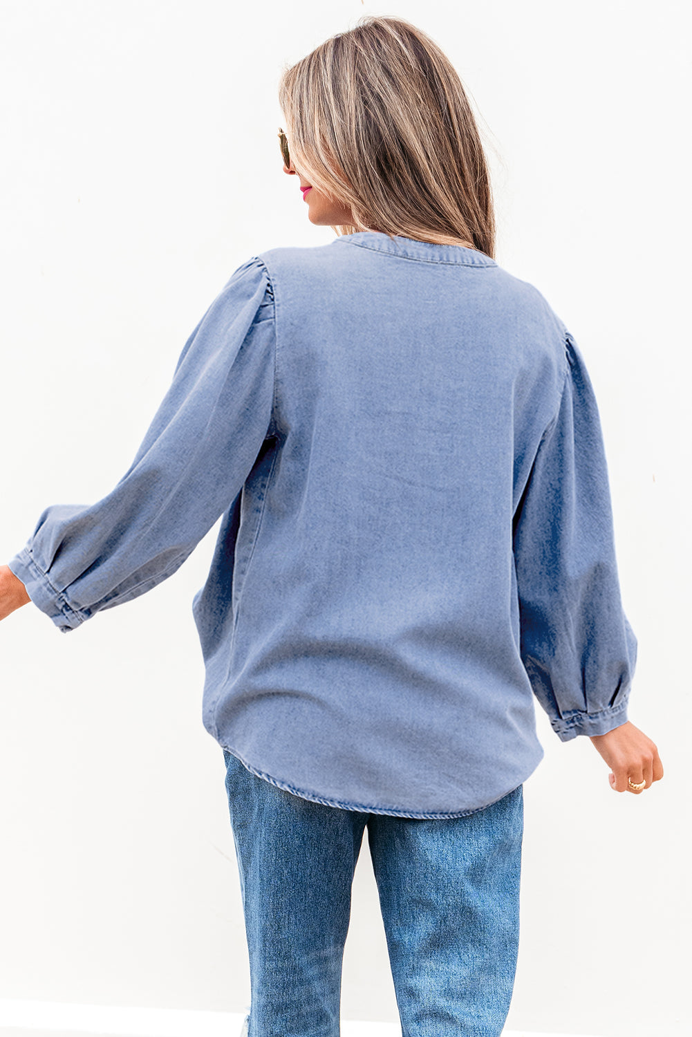 The Mae Denim Bow Tie Top
