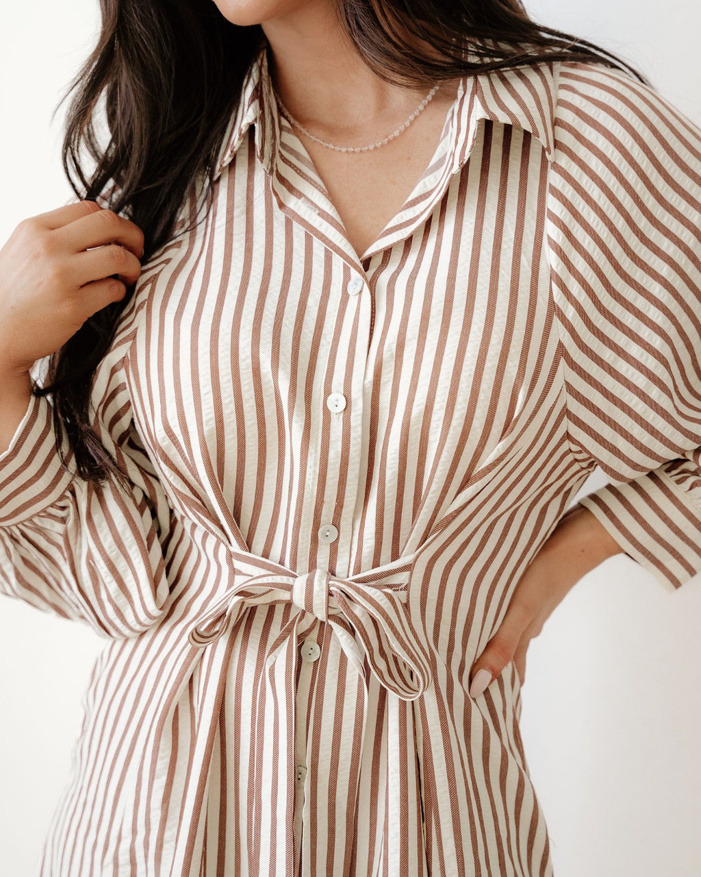 The Selena Stripe Knot Waist Shirt Dress
