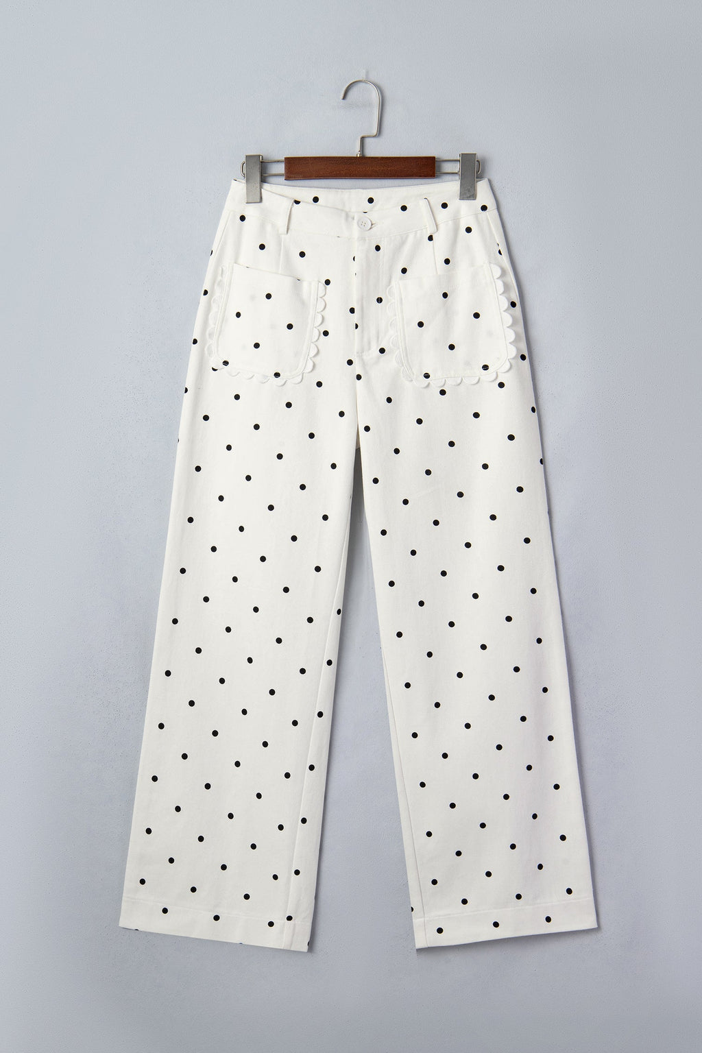 The Daisy Mae Polka Dot Denim Scalloped Pocket Pants