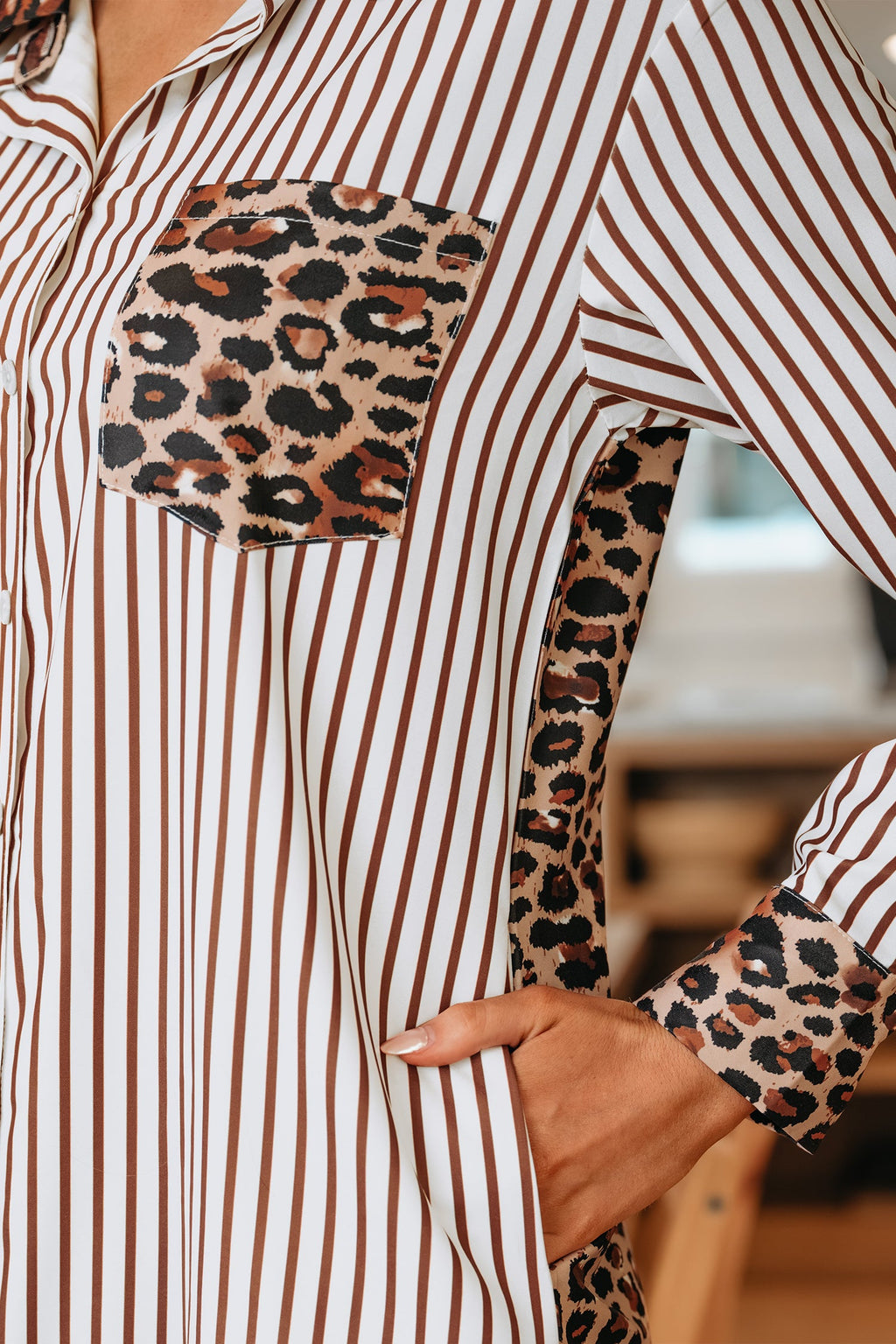 The Sophie Leopard Stripe Shirt Dress