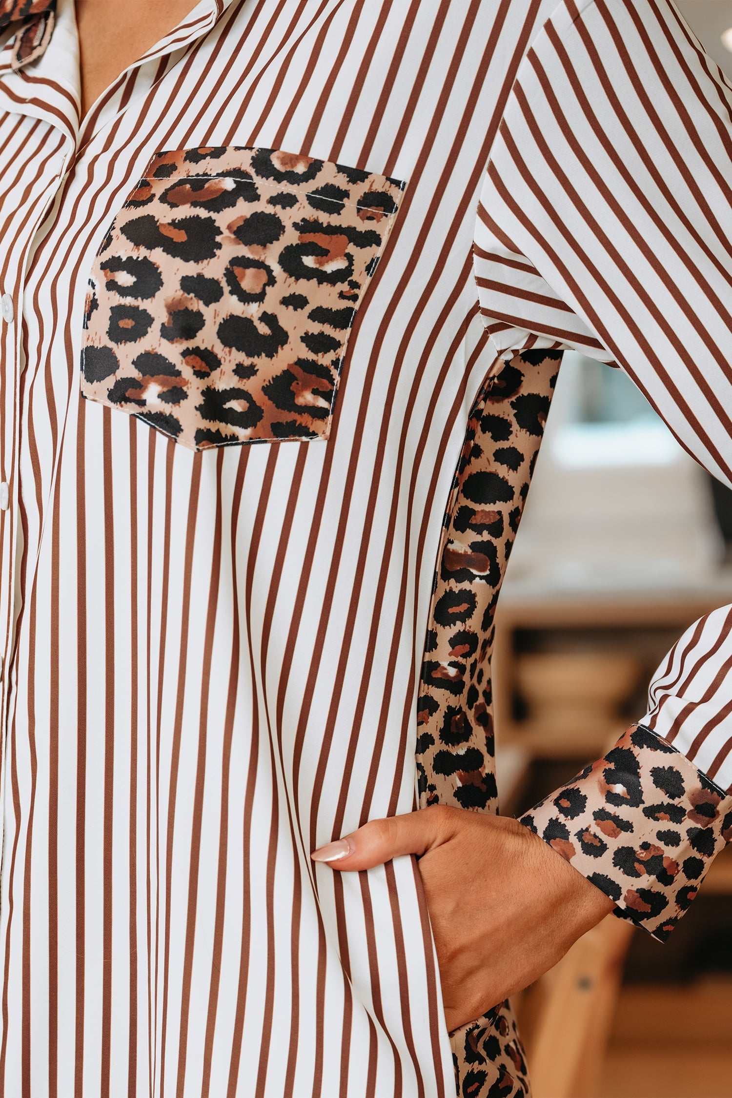 The Sophie Leopard Stripe Shirt Dress