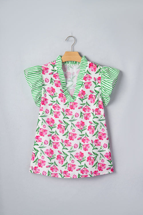 The Addie Floral Stripe Ruffle Blouse