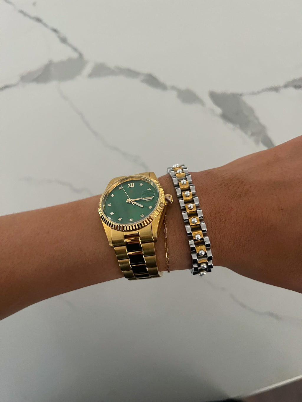 THE PEARL TWO TONED WATCH BAND BRACELET